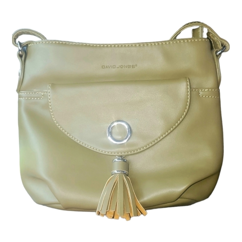 NWOT designer David Jones olive green  leather crossbody bag